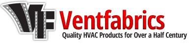 Logo of ventafabrics featuring stylized air duct and text, emphasizing quality hvac products with over a half-century of experience.